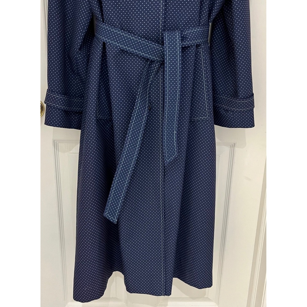 Vintage La Sport Navy Blue Polka Dot Trench Coat Belted Longline Jacket Size 14 - Picture 3 of 16